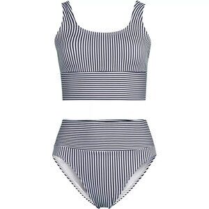 NWT, LANDS' END Women's Tugless Midkini Top and High Waisted Bottom Swimsuit Set